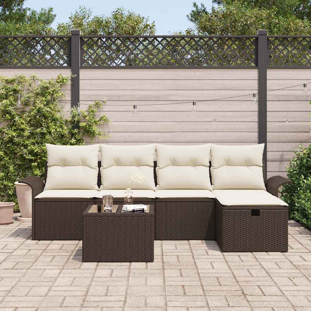 Garten-Sofa-Set mit Kissen mit Speicher 6 pcs Braun Poly Rattan